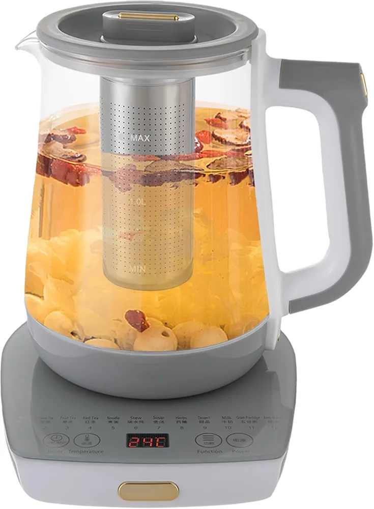 Electric Tea Kettle Glass Tea Maker, Tea Water Boiler With Tea Strainer & Temperature Control Coffee Kettle LCD Display for Tea Water Boiler 1.8L