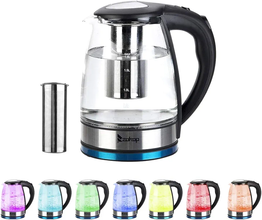 1.8L Electric Glass Tea Kettle,Fast Boil Electric Water Kettle,Hot Water Boiler & Tea Heater,with LED Lights,Auto Shut & Boil-Dry Protection,Electric Kettles for Boiling Water, Coffee, Tea (Sliver)