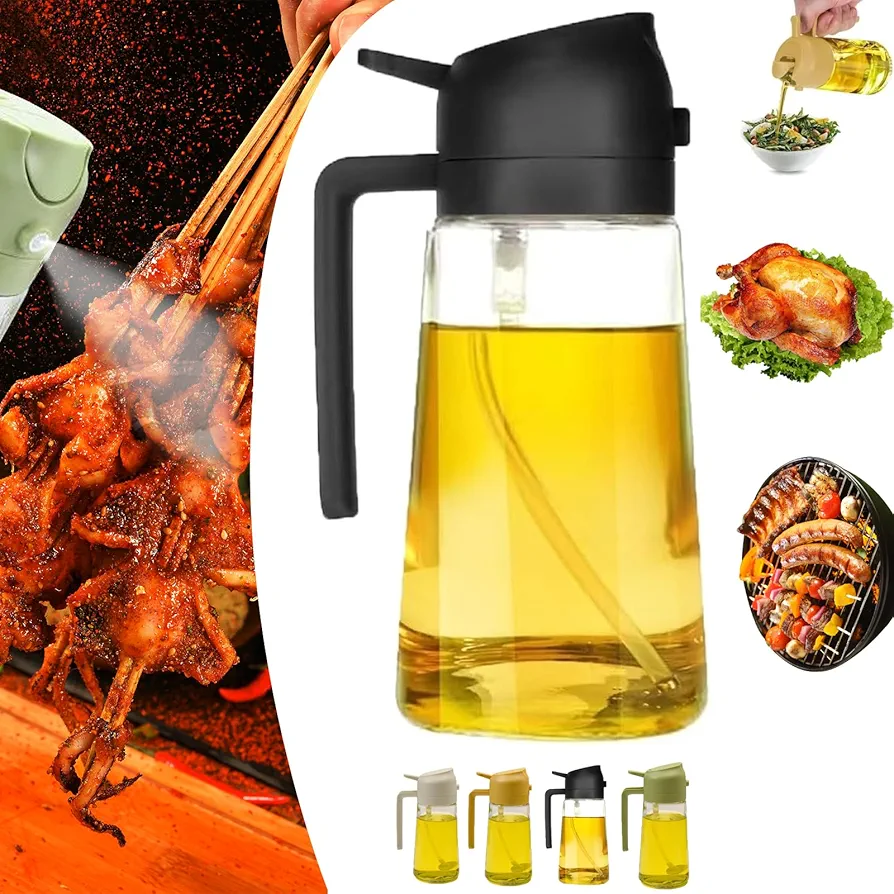 2 In 1 Glass Oil Sprayer & Dispenser, Oil Dispenser For Kitchen Spray, Oil Sprayer For Cooking, 2 In 1 Oil Dispenser And Oil Sprayer, Olive Oil Dispenser Bottle Spray And Pour (Black)