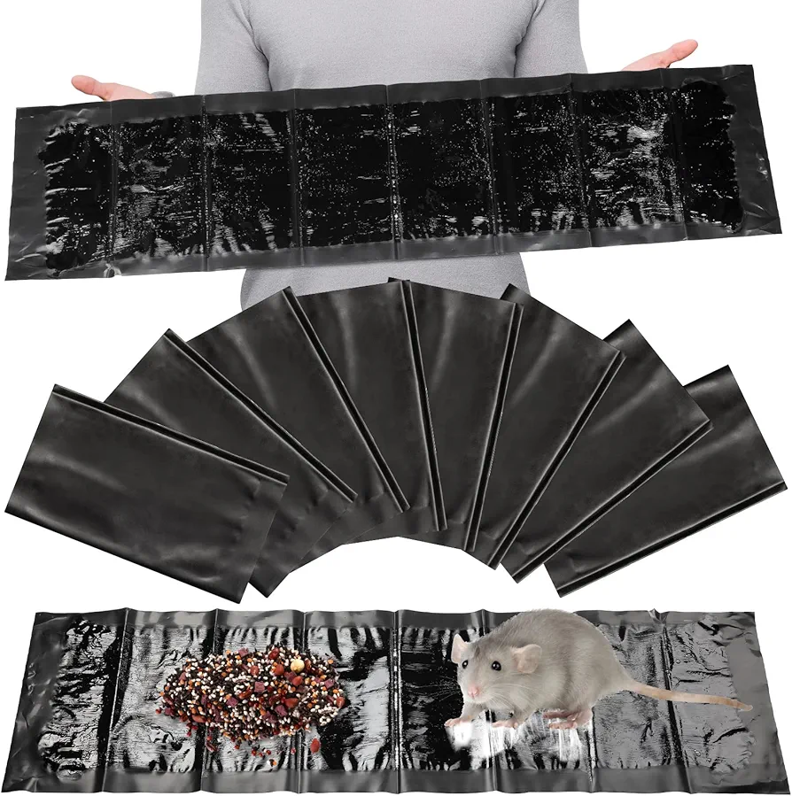 Qualirey 8 Pack Sticky Mouse Trap Sticky Rat Traps Glue Traps Roach Traps Indoor 24 Inch Pest Control Traps for Trapping Snakes Rats Spiders Roaches in Restaurant Kitchen House Supplies (Black)