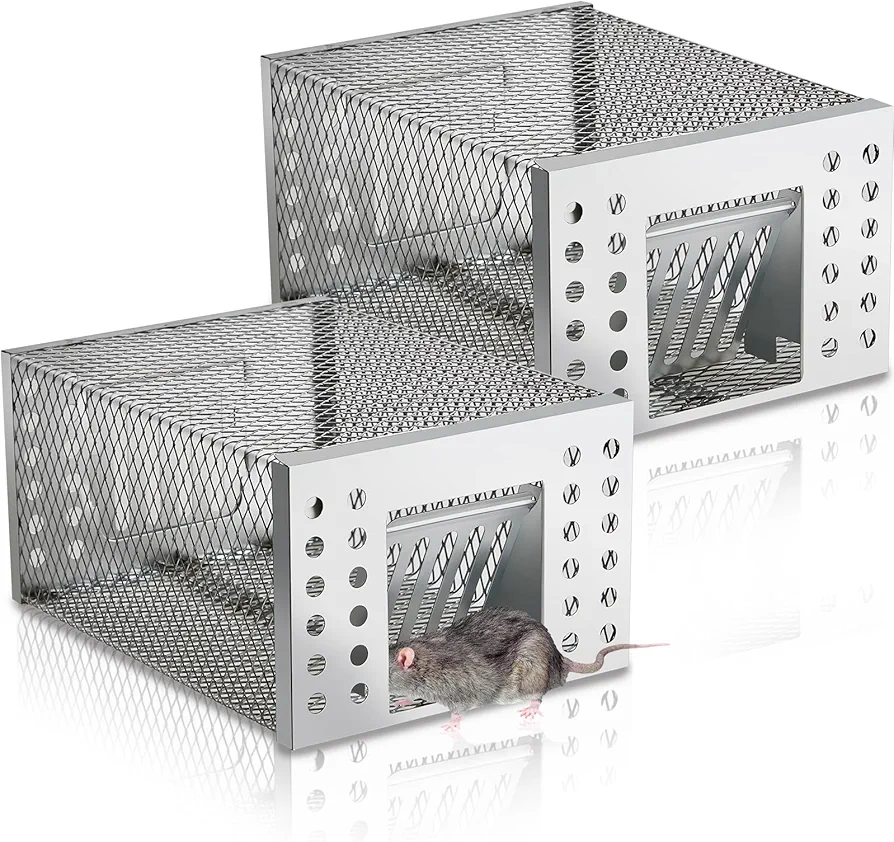 2 Pcs Rat Trap Humane Live Chipmunk Cage Traps for Mouse Traps Work for Indoor and Outdoor Small Rodent Animal Mice Vole Chipmunk Hamsters Live Cage, Catch and Release