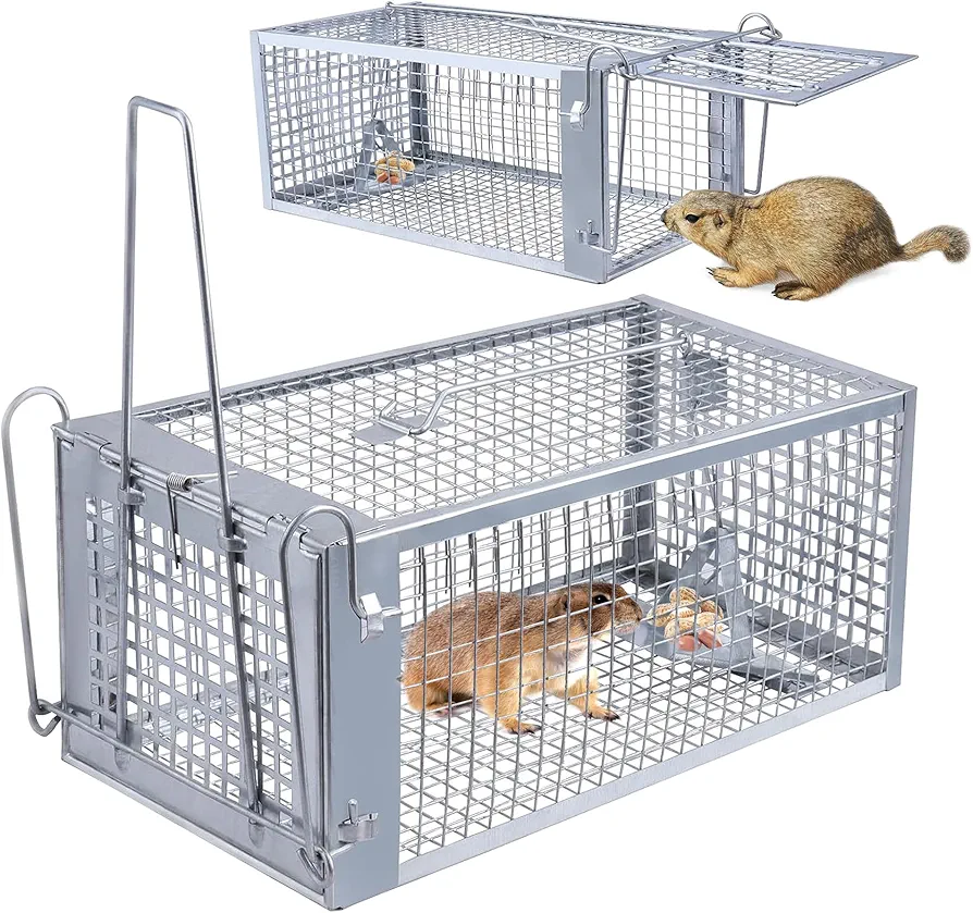 Moclever Humane Rat Trap Rat Trap Cage Humane Live Rodent Trap Cage Live Rat Trap Galvanized Iron Mice Mouse Control Bait Catch w/Detachable U Shaped Rod-10.7"X 5.4"X 4.4"-1PC