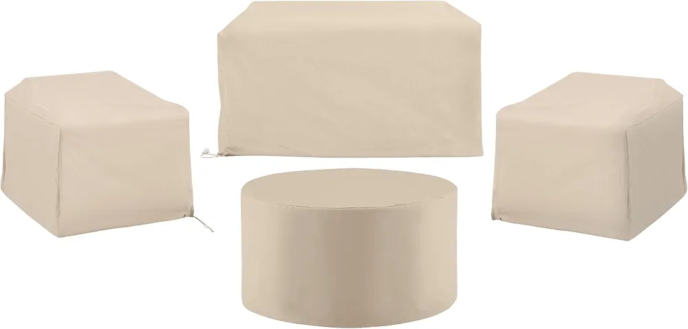 Crosley Furniture Patio Furniture Covers, Waterproof 4-Piece Cover Set for Outdoor Chairs, Loveseat, Table, Tan