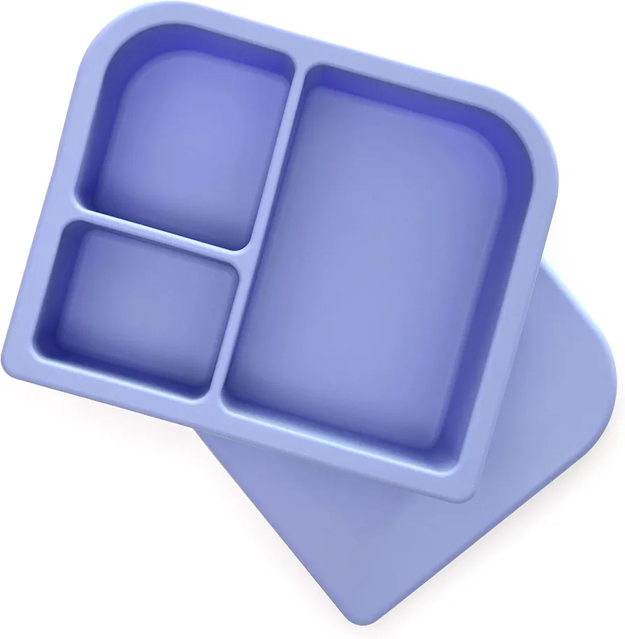 PrimaStella Unbreakable Silicone Lunch Box for Kids and Adults - Leak Proof Divided Bento Box (Periwinkle)
