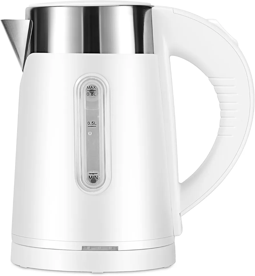 0.8L Small Travel Electric Kettle,Portable Mini Electric Hot Water Kettle for Tea and Coffee (White)