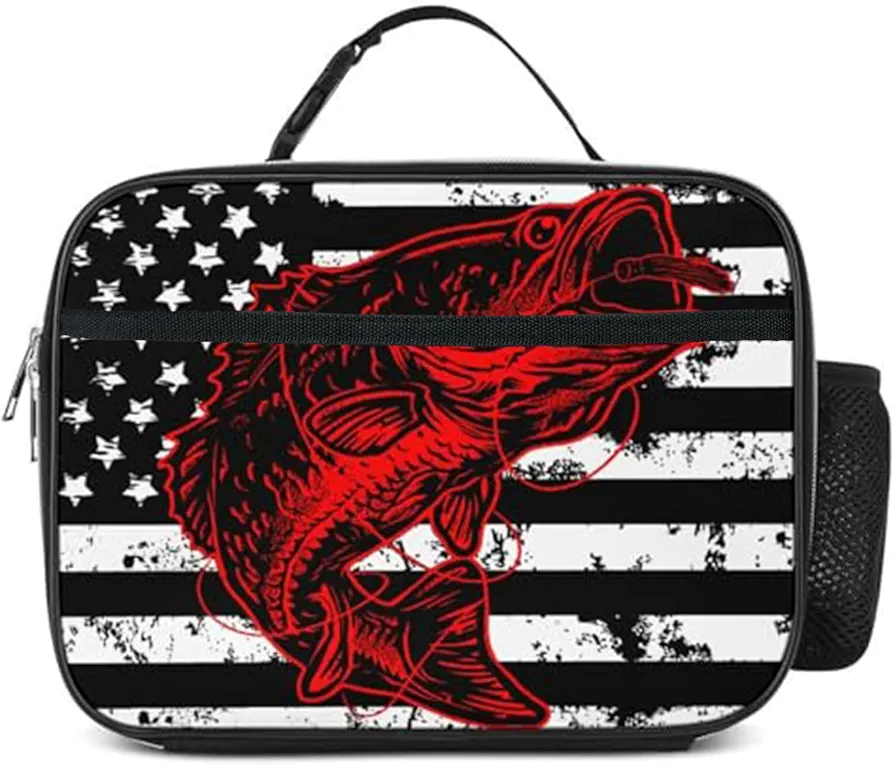 American Flag Fish Lunch Box Reusable Insulated Lunch Bag For Kids Toddler Girls Boys Animal Print Thermal Cooler Tote Bag School Work Travel Picnic