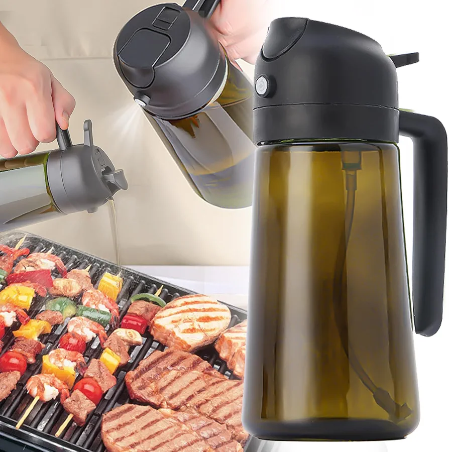 Kitchen 2 In 1 Oil Dispenser and Oil Sprayer Dark Glass,Kitchen 2-In-1 Oil Dispenser - Spray and Pour, Kitchen Multifunctional Oiler Light Blocking for Kitchen Cooking (16oz,02)