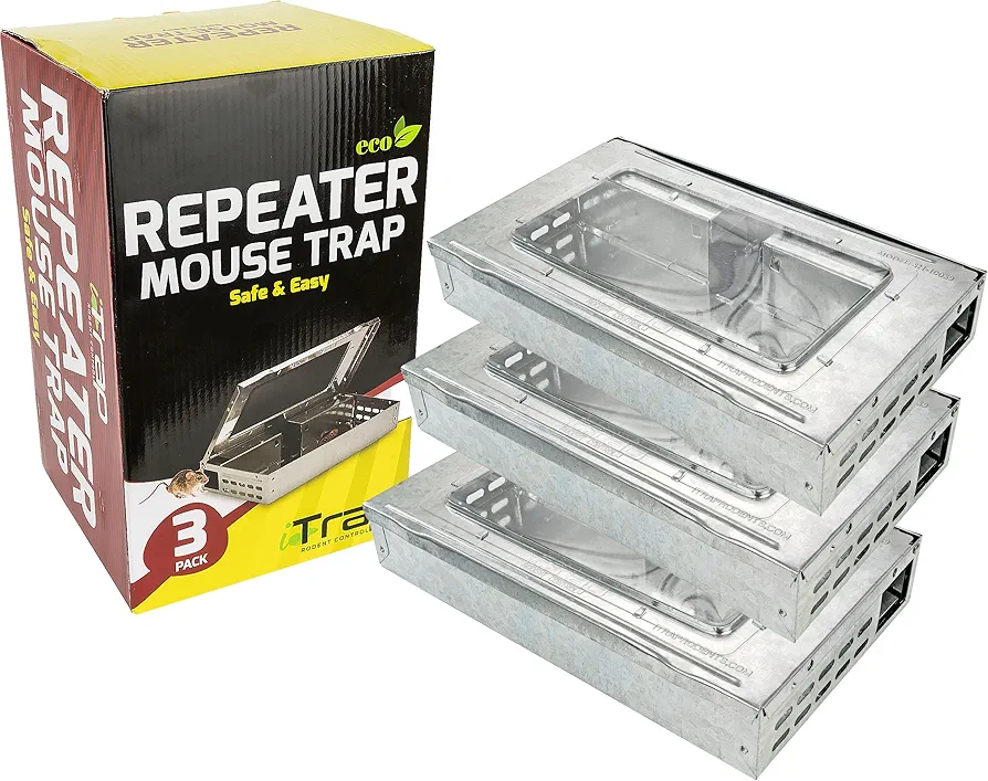 iTrap iTrap-002-S4-3PK Multi-Catch Clear Top Humane Repeater Mouse Trap, Set of 3