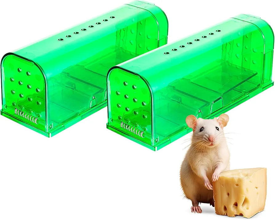 2 Pack Humane Mouse Trap with Easy Release Door, Catch and Release Mouse Trap for Small Spaces, Reusable, No Kill Mouse Trap, Mouse Traps Indoor for Home