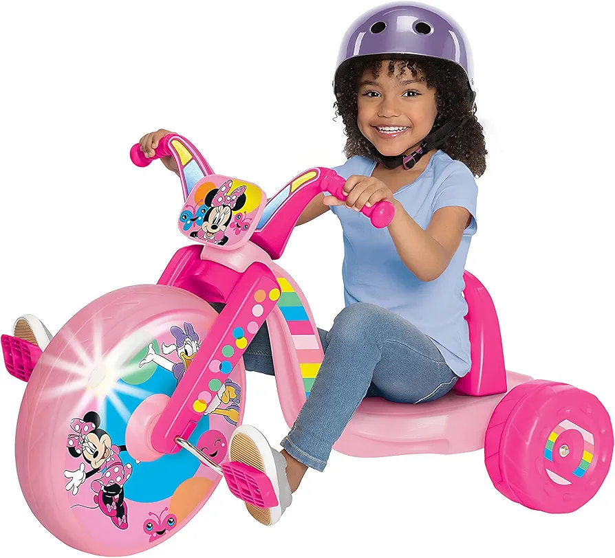 Minnie Mouse Ride-On 15" Fly Wheels Cruiser Tricycle Bike, Trike Has Built-In Light on Both Sides of Big Wheel, Ages 3-7, for Kids 41”-44” Tall - 70 lbs. Weight Limit