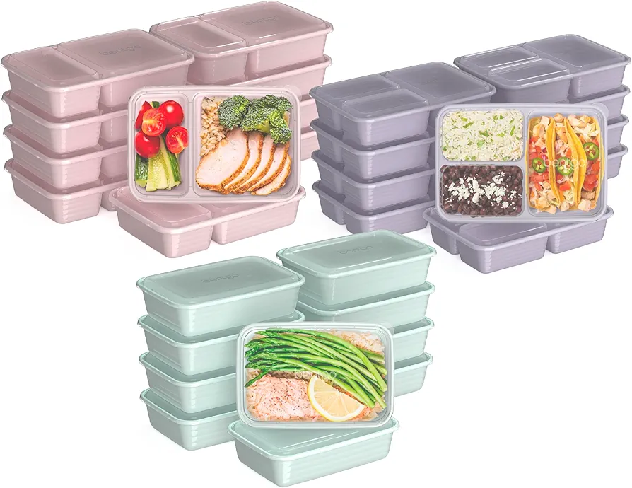 Bentgo Prep 60-Piece Meal Prep Kit - Reusable Food Containers 1-Compartment, 2-Compartment, & 3-Compartments for Healthy Eating - Microwave, Freezer, & Dishwasher Safe (Floral Pastels)