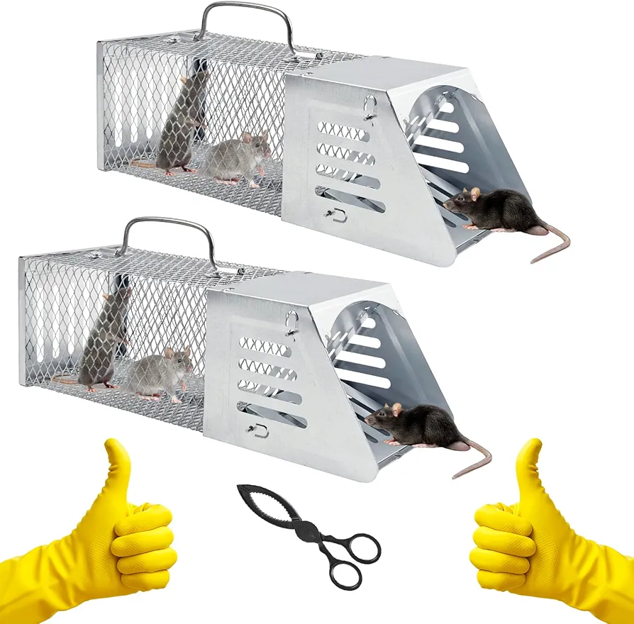 Humane Mouse Traps No Kill,Combined Automatic Continuous Rat Traps Cage, Extended Metal Rat Trap,Sensitive Pedal Trigger, Easy to Set Mice Catcher for Indoor and Outdoor (Silver (2 Packs))