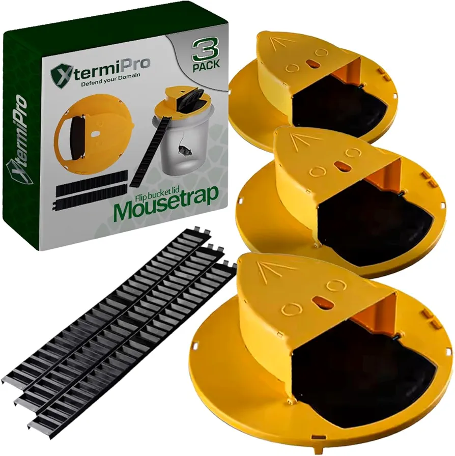 Bucket Mouse Trap -3 Pack | Bucket Trap for Mice and Rats | Multi Catch | Auto Reset 5 Gallon Bucket Mouse Trap | Mouse Traps Bucket for Indoor and Outdoor Use | Reusable Bucket Mouse Trap Lid