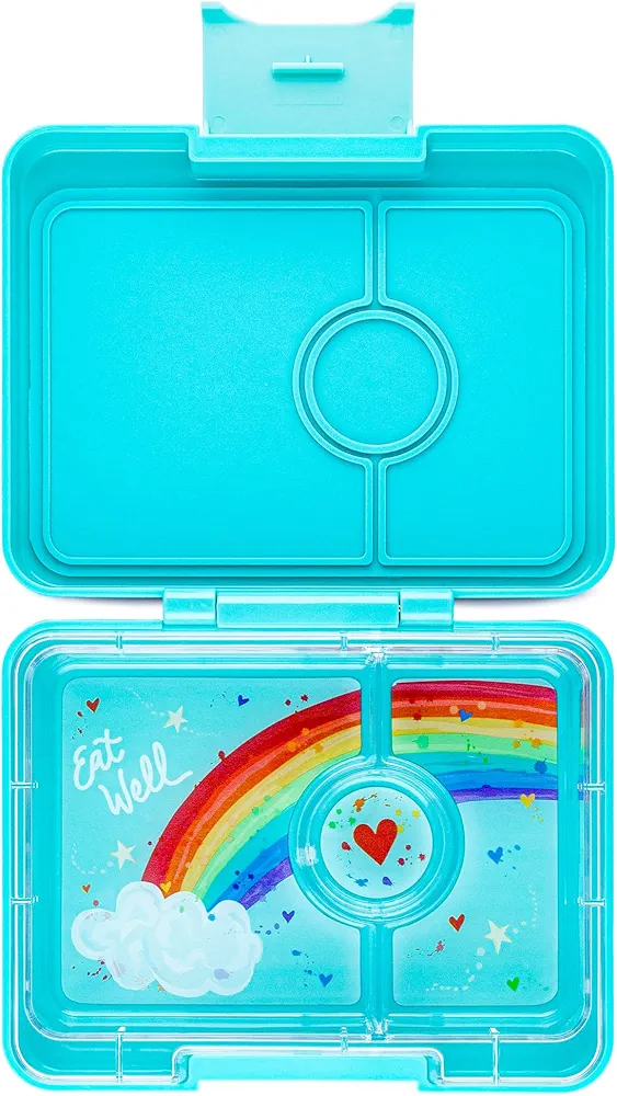 Yumbox Snack Box - 3 Compartment - Leakproof Bento Lunch Box for Kids (Misty Aqua with Rainbow Tray)