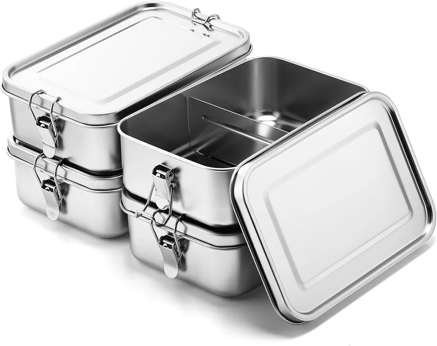Umigy 4 Pcs Stainless Steel Bento Box Metal Lunch Box Food Storage Containers Metal Lunch Container, Lockable Clips to Leak Proof, Reusable Dishwasher Safe Lunch Snack Boxes for Work, Picnic (1400ml)
