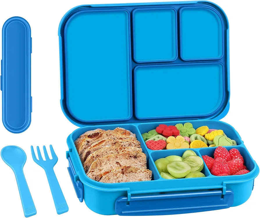 Bento Box Adult Lunch Box,Kids Child Lunch Box-Leak-Proof Bento Box with Utensil,Lunch Containers for Adults Men Women with 4 Compartments,Microwave & Dishwasher & Freezer Safe,BPA Free(Blue)