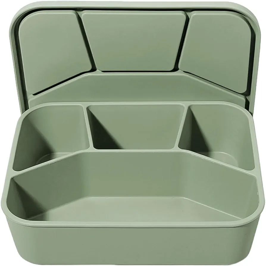 Silicone Bento Box, 4 Compartment Hard-Shell Food Grade Silicone Lunch Box with Lids,40oz Leak-Proof Lunch Containers with Four Sections, Oven & Dishwasher Safe (Sage)
