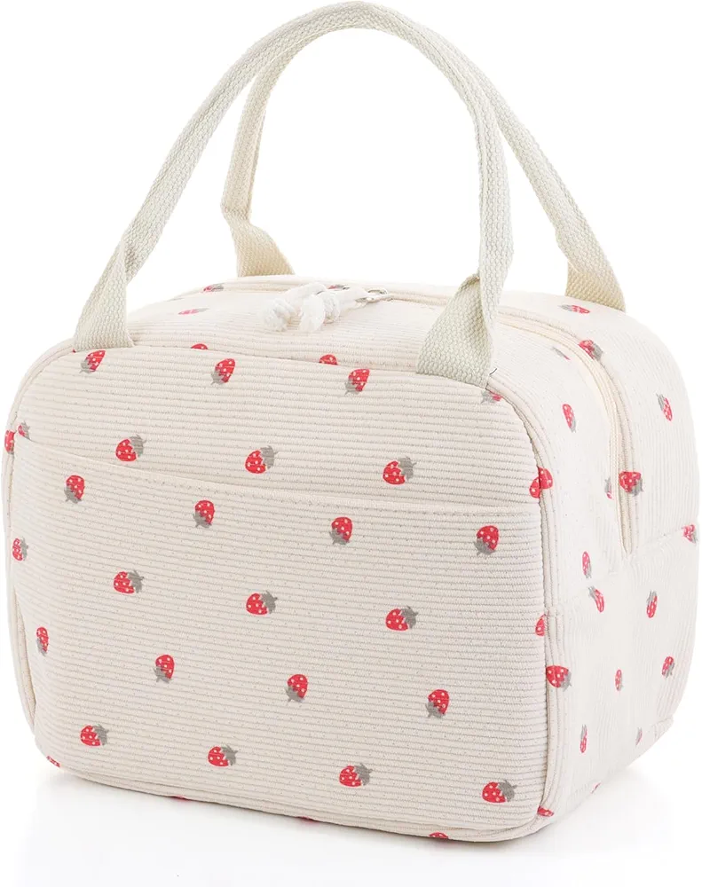 Ovida Cute Lunch Bag for Women Corduroy Lunch Box Bag Reusable Insulated Lunch Tote Bag Bento Cooler Bag for Work Office
