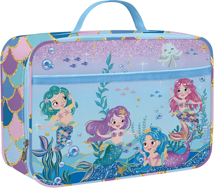 Clastye Mermaid Princess Lunch Box for Girls Blue Sea Insulated Lunch Bag for Kids Large Portable School Lunch Cooler Bag Outdoor Picnic, Lightweight Easy to Clean