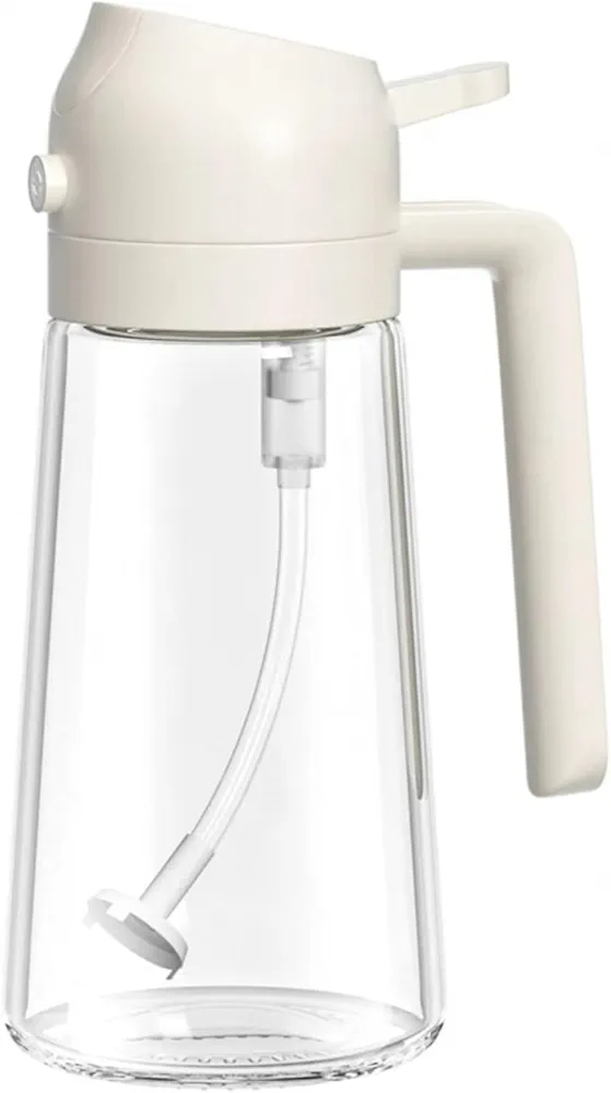 Oil Dispenser and Sprayer 2-in-1, 16 Oz Oil Mister,Food Grade Oil Mist Spray Bottle, For Air Fryer, Salad, BBQ, Roasting, Cooking, Deep Frying, Vinegar, Barbecue (White/Clear)