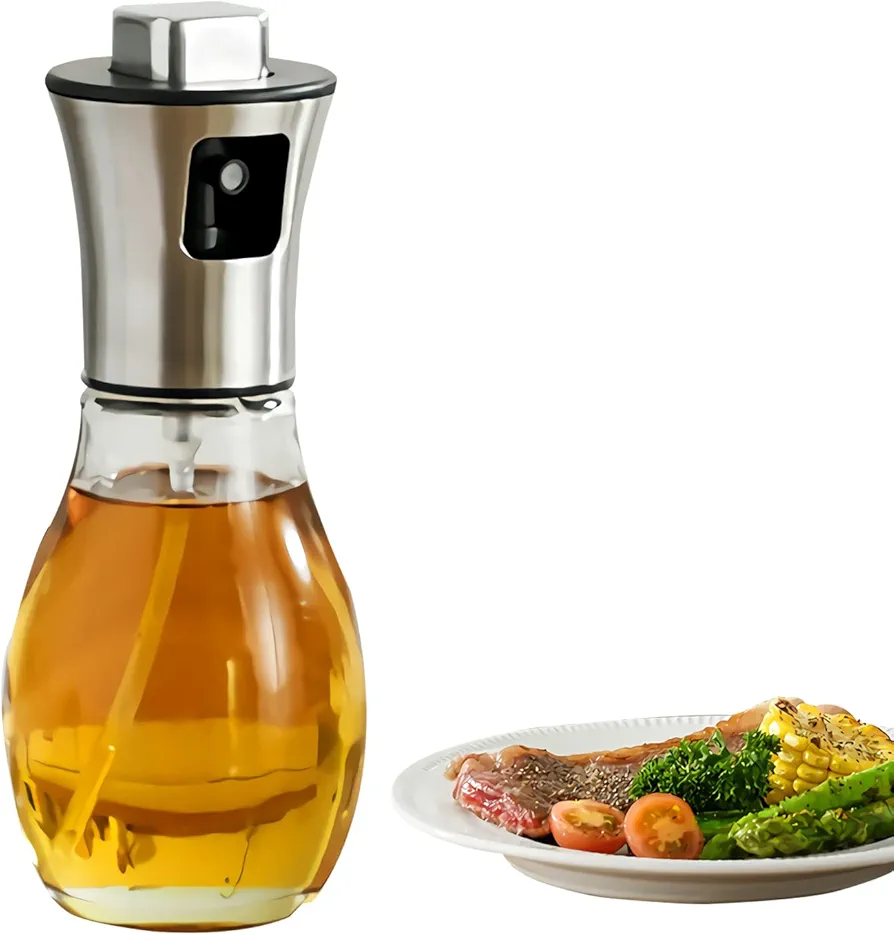 Oil Sprayer for Cooking,200ml Glass Dispenser wtih Stainless Steel Sprinkler,Olive with Funnel,Refillable Bottles Kitchen,Sprayer Cooking,Air Fryer, Salad, Baking, BBQ, Frying (oil-02)