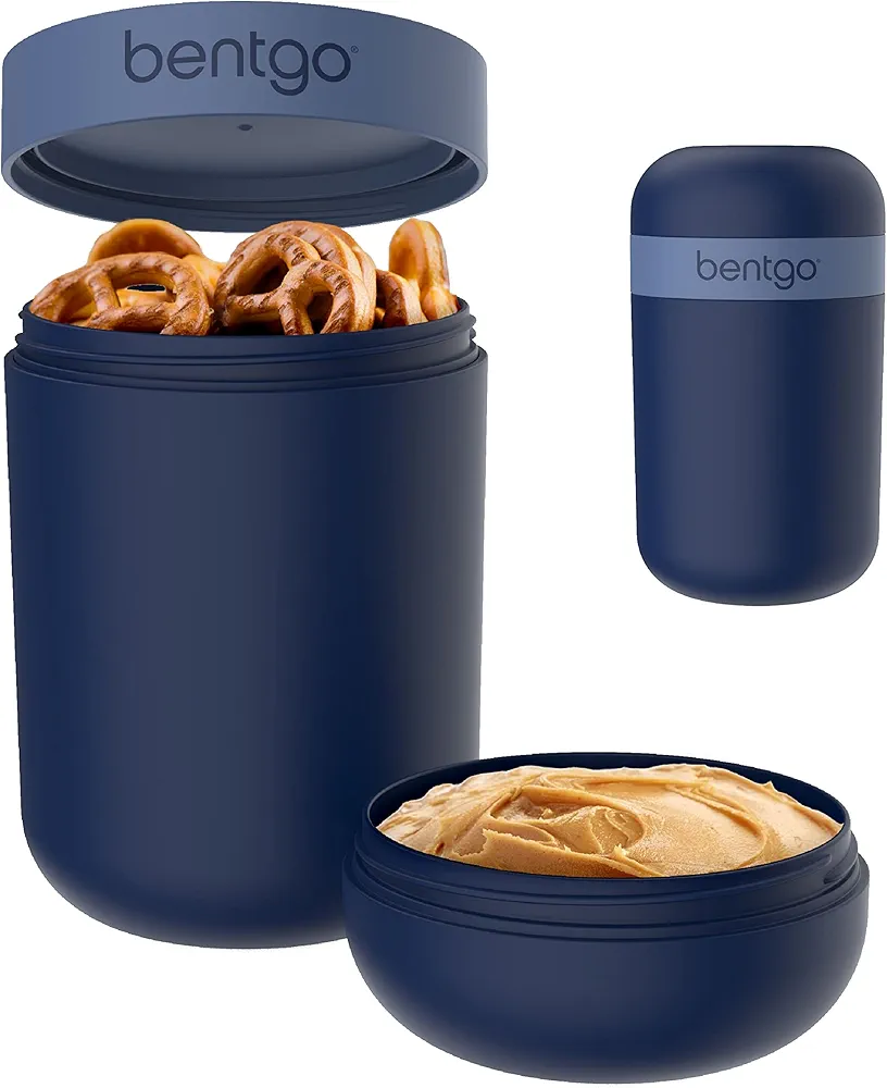 Bentgo Snack Cup - Reusable Snack Container with Leak-Proof Design, Toppings Compartment, and Dual-Sealing Lid, Portable & Lightweight for Work, Travel, Gym - Dishwasher Safe (Navy)