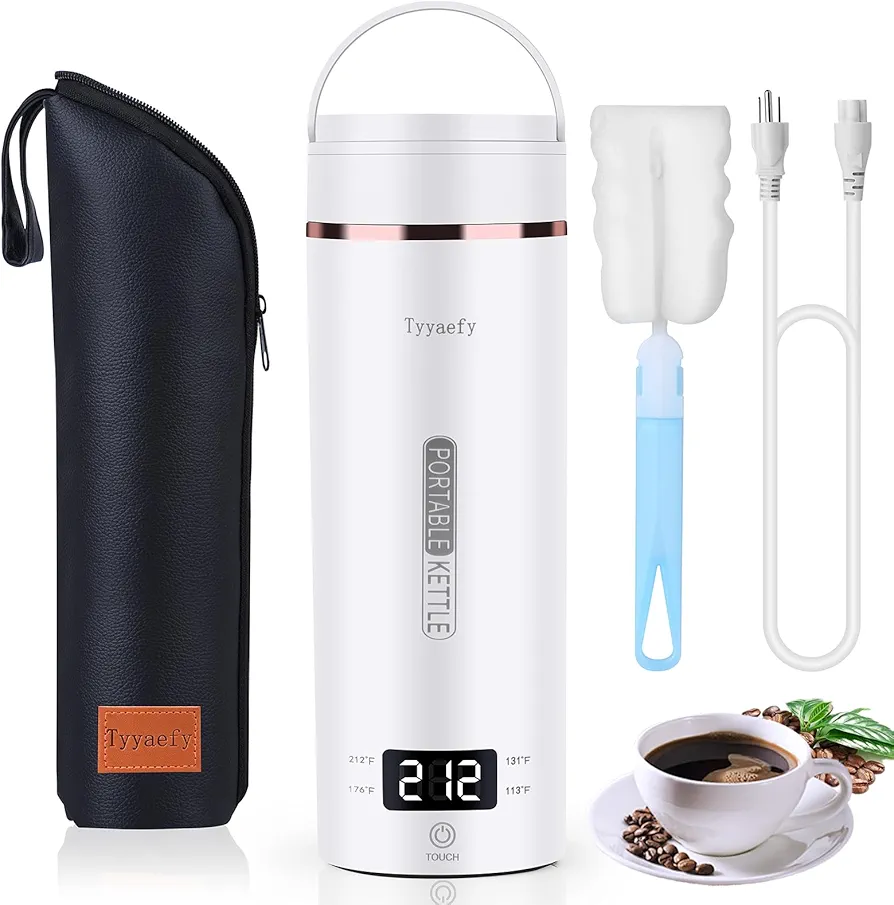 Travel Portable Electric Kettle,Tea Coffee Kettle, Boiled Water Kettle for Rapid Heating & Boiling, Leak Proof & Heated-Insulated, 450mL & 304 Stainless Steel with 4 Preset Thermal Control