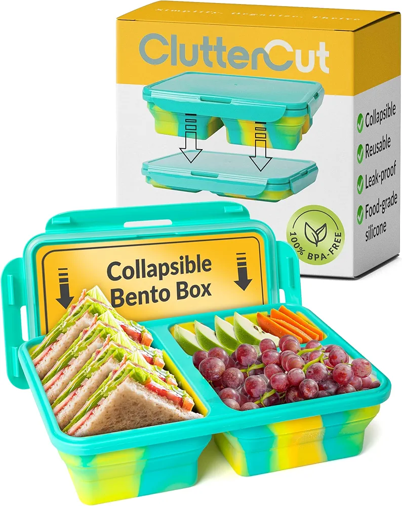 Mr LLC Kindergarten Lunch Box - Leak-Proof Bento Snack Box for Toddlers 1-3 - Collapsible Tupperware & Small Containers with Silicone Tray - Lunchbox for School & Travel - Ideal for Meal Preparation