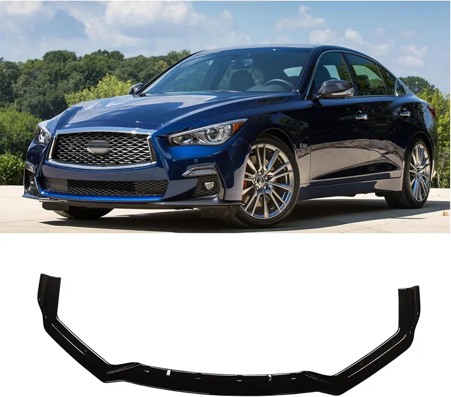 Front Lip for Infiniti Q50 Sport/Red Sport 2018-2024 Front Bumper Lip Spoiler Splitter ABS Painted Gloss Black Chin Extension Accessories