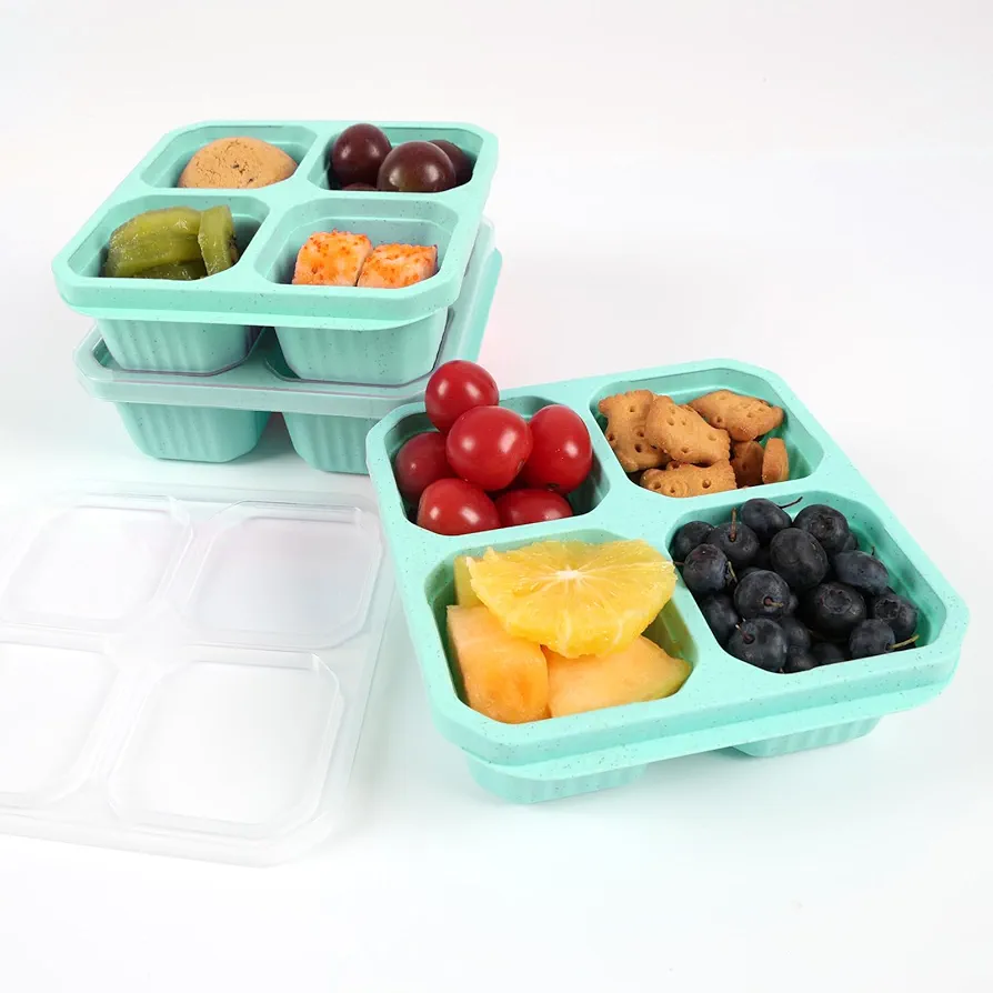 Bento box, 3 snack containers with 4 compartments, Reusable Bento Lunch Box Set for Kids and Adults, Sturdy and Easy-to-Clean Meal Prep Containers, Work, and Travel (3PCS (Green))