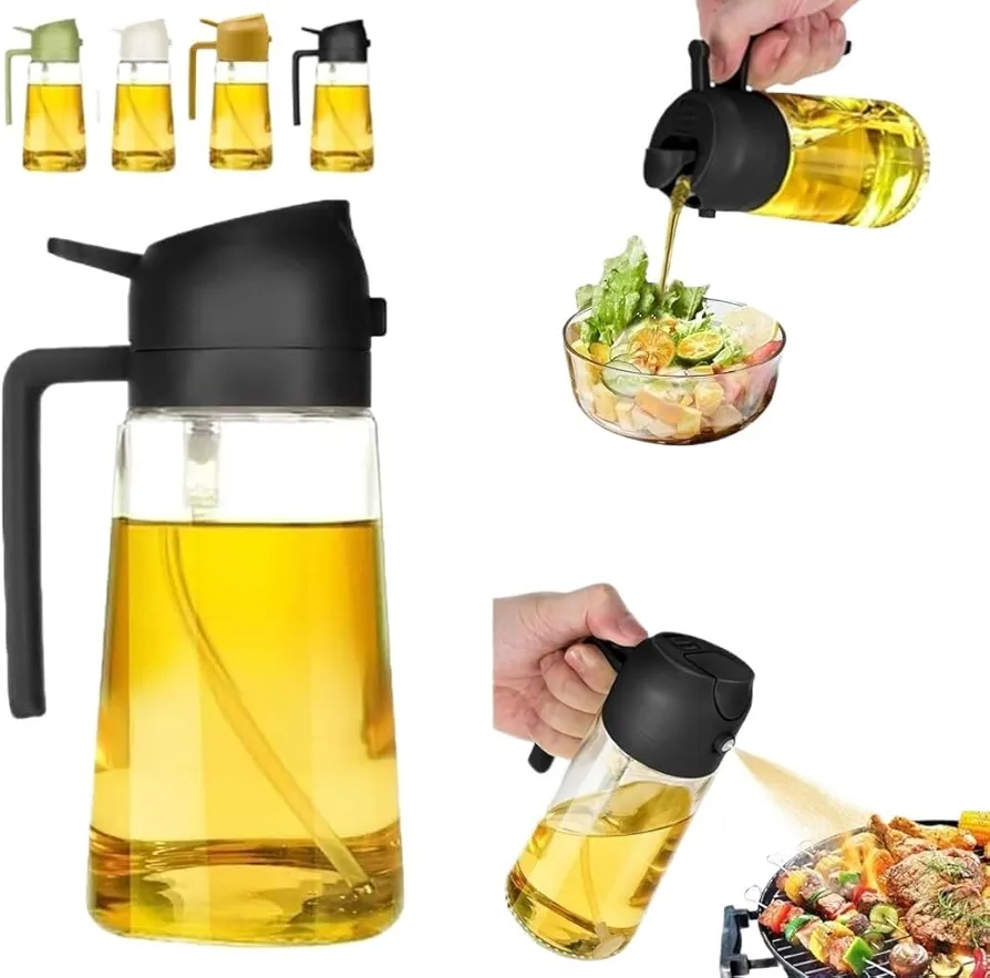 1pcs Glass Oil Spray Bottle With Pourer Oil Dispenser Spray Olive Oil Dispenser 2 In 1 Olive Oil Dispenser(Black)