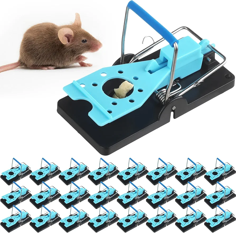 24 Pcs Mouse Traps Plastic Mice Trap House with Blue Detachable Quick Sensitive Effective Mouse Trap Safe Mice Traps Reusable Sanitary Mice Traps for House, Garage, Outside