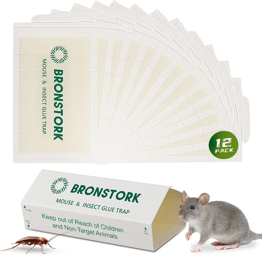 12 Pack Mouse Glue Traps, Sticky Mouse Traps Pre-Scented Adhesive Glue Boards for Mice, Insects, Cockroach, Spider, Rodents Sticky Adhesive Pest Control Trap for Indoor, Non Toxic, No Mess