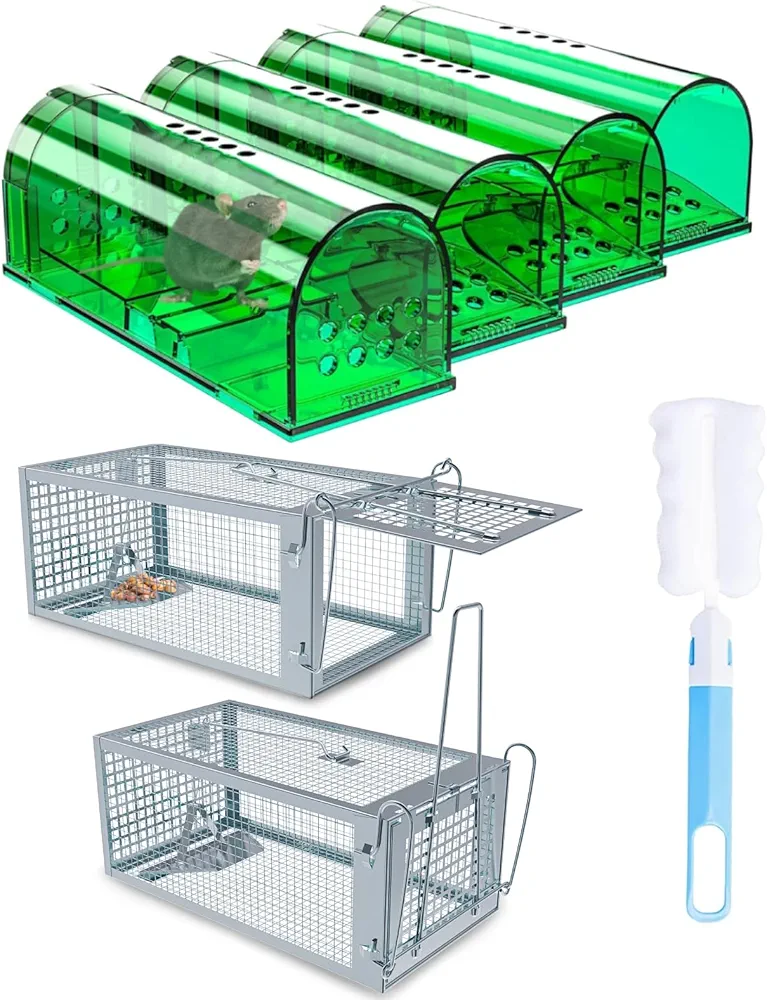 4 Pcs Humane Mouse Traps No Kill Reusable, 2 Packs Humane Rat Trap Outdoor Small Rodent Chipmunk Squirrel Trap Catch and Release