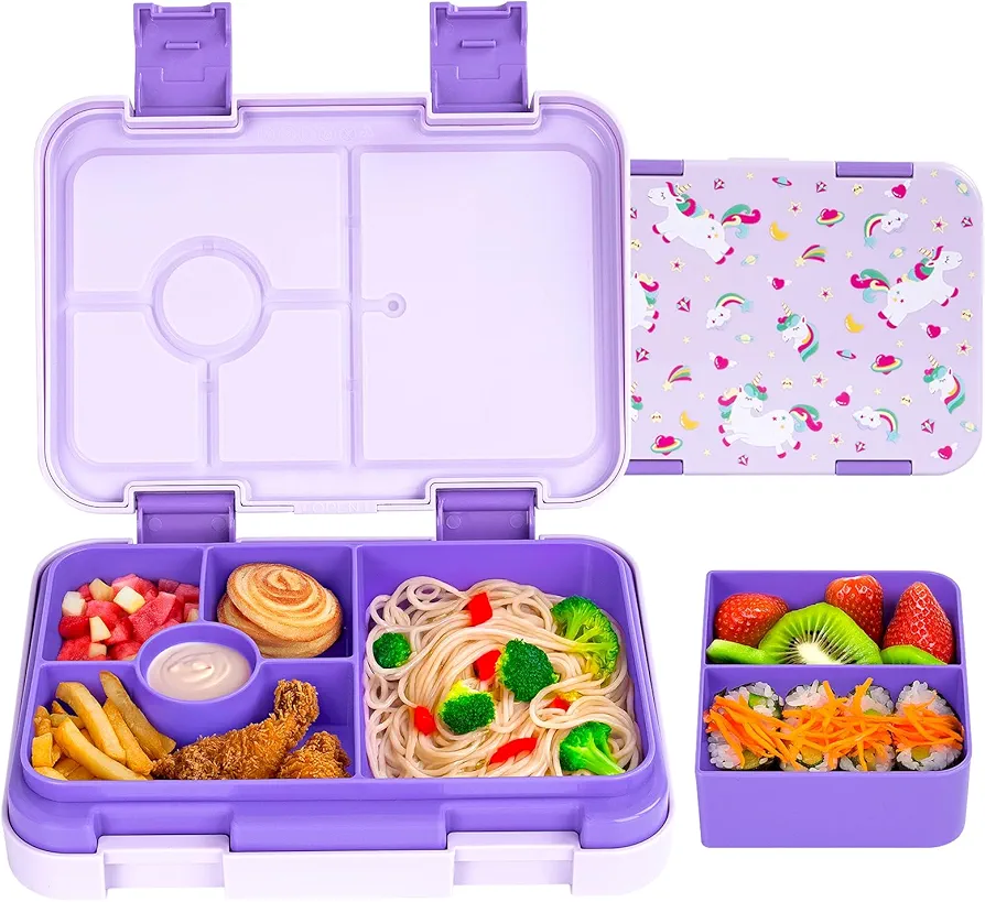 Bento Lunch Box for Kids & Toddlers, Leak-Proof Lunchbox with 5/6 Compartments Back to School, Snack Containers for On-the-Go Meal, Made with Safe BPA-Free Material
