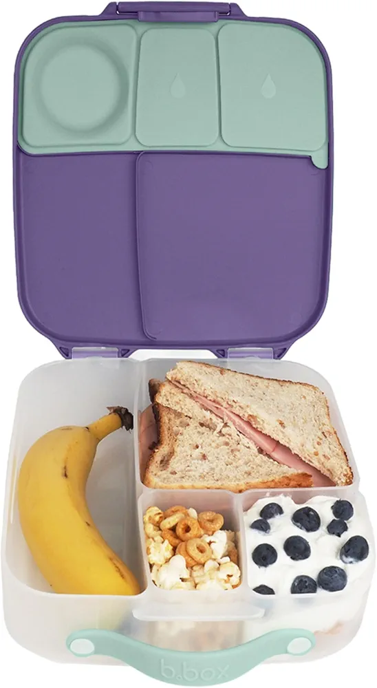 b.box Oversized Lunch Box for Kids: Bento Box with 4 Compartments (2 Leak Proof), Removable Divider, Gel Cold Pack. For Older Kids and Big Eaters Ages 3+. School Supplies. 8½ Cup Capacity.