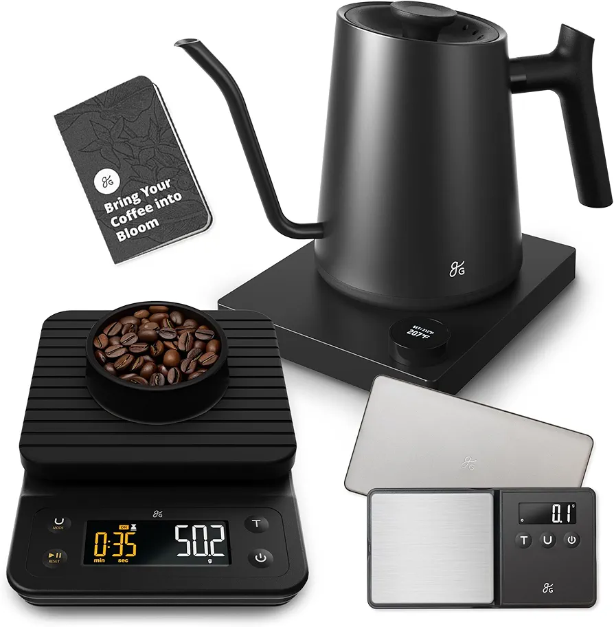 Greater Goods Electric Gooseneck Kettle, Coffee Scale, and Espresso Scale (Black)