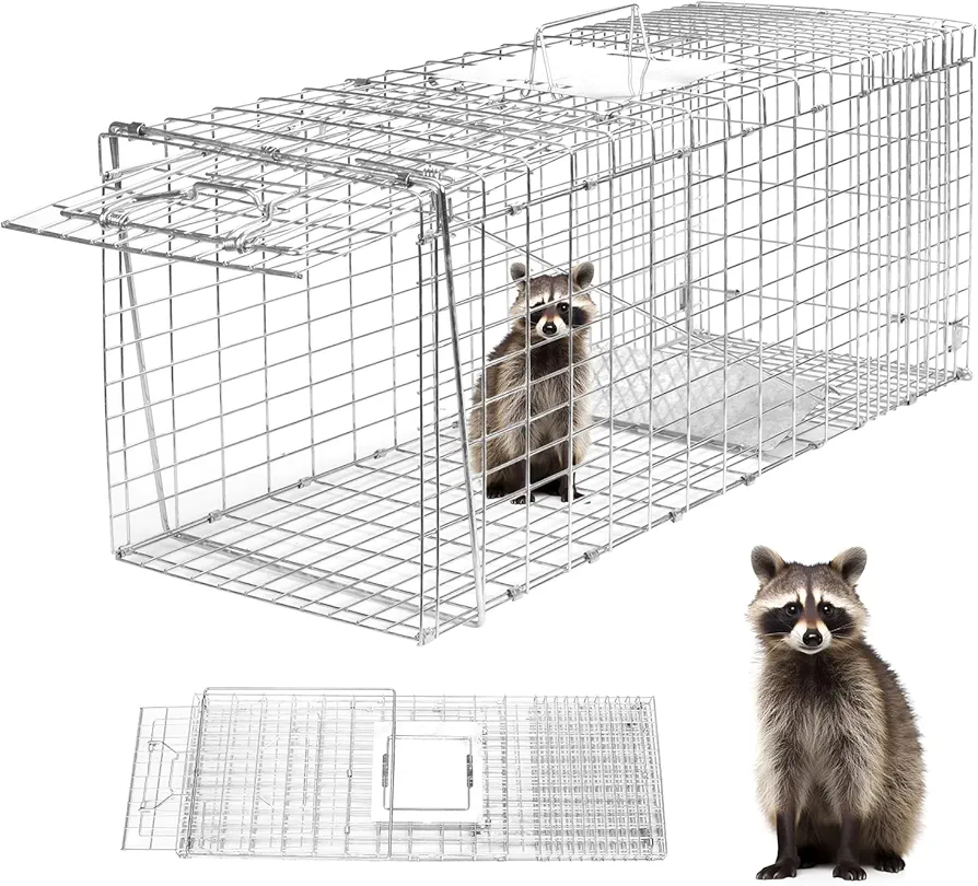 Animal Trap 32"x10"x12" Cage Trap, Heavy Duty Folding Raccoon Traps, Humane Cat Trap for Stray Cats,Rabbits,Squirrels,Outdoor Small Animal Trap,Humane Catch & Release