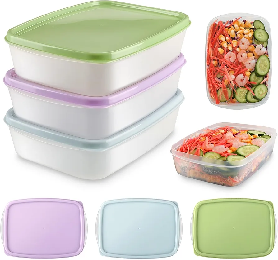3 Pack Bento Lunch Box, 1 Compartment Reusable Meal Prep Containers, Durable Bento Box Adult, Food Storage Containers with Lids, Microwave and Dishwasher Safe