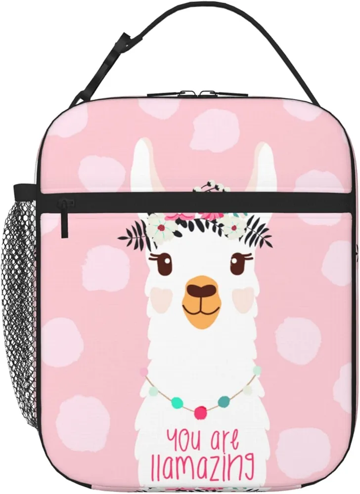 Cute Llama Animal Pink Alpaca Lunch Bag Insulated Reusable Lunch Box Lunch Tote Lunchbox Portable Bento Bags For Men Women Office Work Travel Picnic Camping
