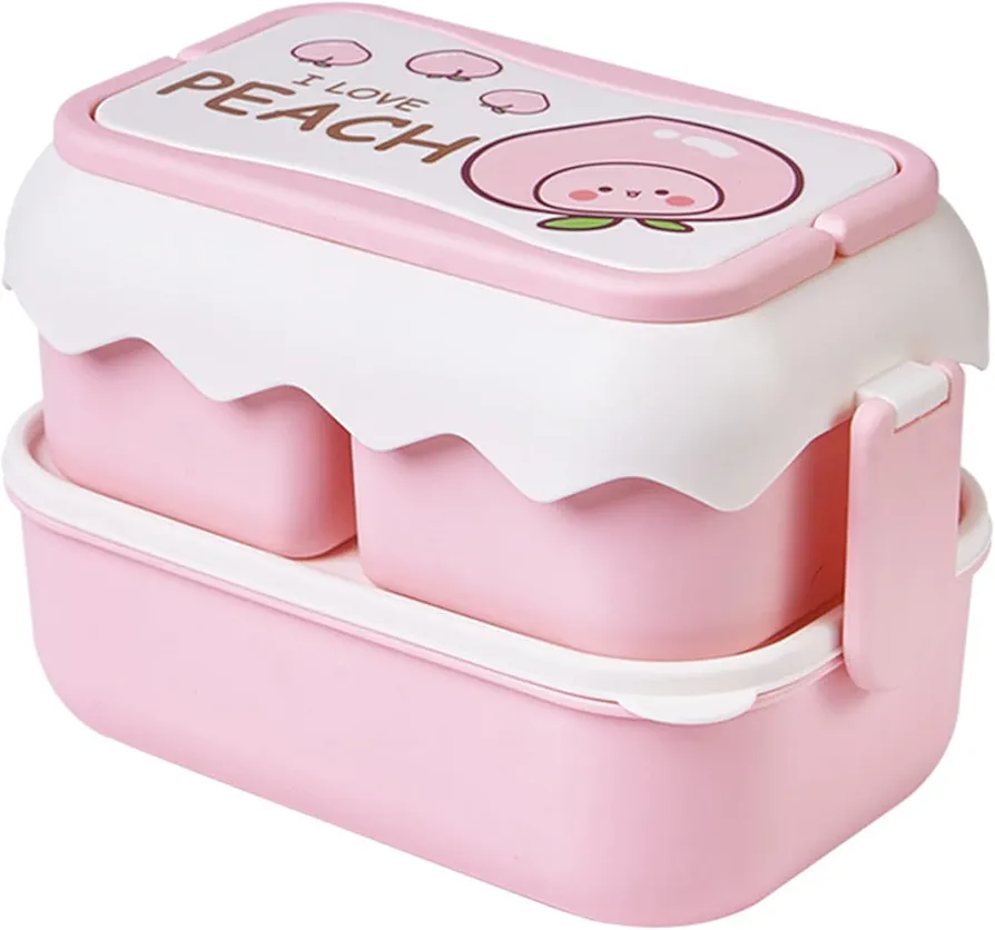 TOPINCN Lunch Box, Cute Cartoon Box Microwaveable Lunch Box Independent Compartment Lunch Container, Plastic Lunch Box Container Stackable Lunch Containers (Pink)