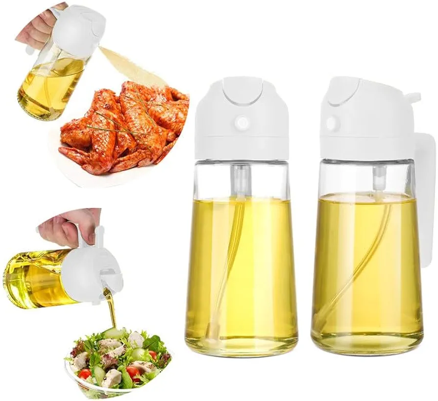 Oil Sprayer for Cooking, 470ml/15.9oz Olive Oil Sprayer, 2Pcs Oil Spray Bottle for Olive Oil and Vinegar for Cooking Kitchen Salads, Grilling, and Baking, Air Fryer (White)