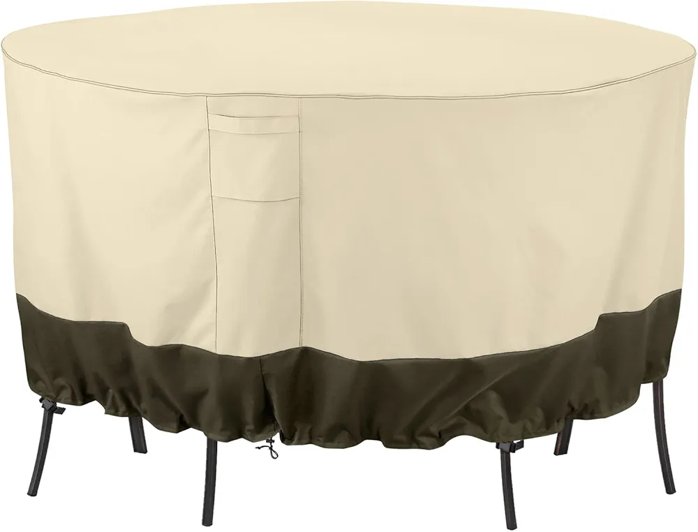 Patio Furniture Covers for Table Chairs Set, Outdoor Furniture Cover Waterproof, UV Resistant Anti-Fading Cover Outdoor Table Cover Round, Beige and Olive, 72 inch Diameter