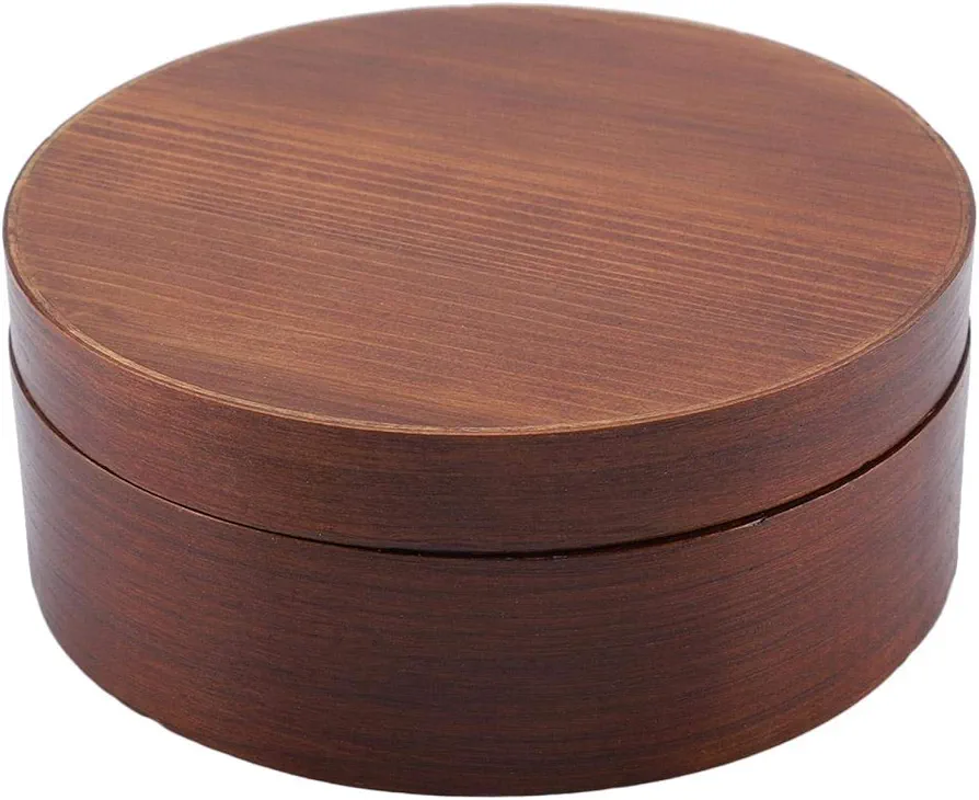 Demeras Retro Round Food Box Box Wooden Box Picnic Lunchbox Office Lunchbox(Willow fir Round|15 * 15 * 6)