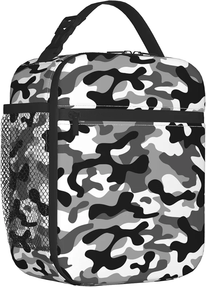 Black Camo Lunch Bags For Men Women Boys Girls Reusable Tote Lunch Bags For Office Work School Picnic Camping Thermal Insulation And Cold Preservation