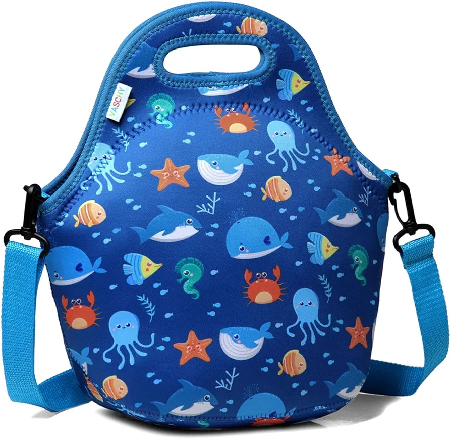 VASCHY Lunch Box Bag for Kids, Lightweight Neoprene Lunch Tote for Toddler Boys and Girls to School Daycare Kindergarten Blue Ocean