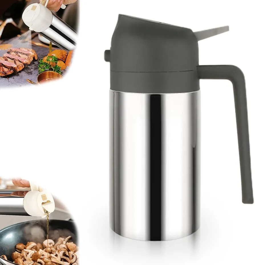 Oil Spray Bottle 2 In 1 for Cooking Olive Stainless Steel 2 In 1 Oil Dispenser and Oil Sprayer for Kitchen (Black, 360ml 12.1oz)