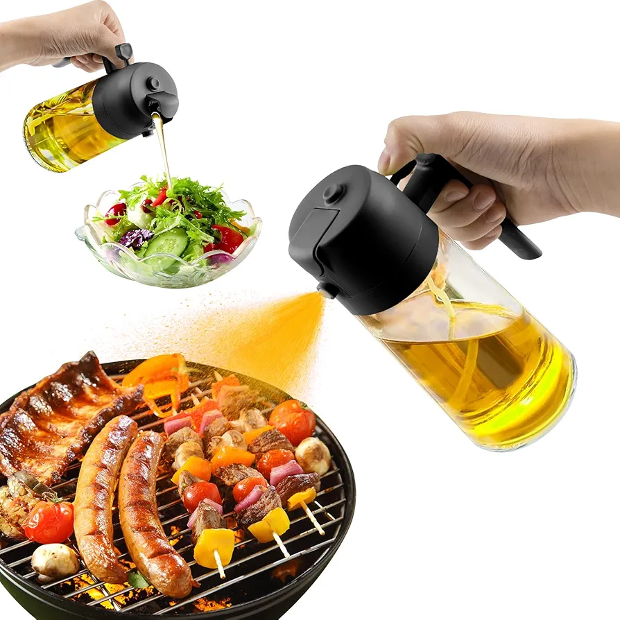 Oil Sprayer for Cooking, 17oz Olive Oil Sprayer - 2 IN 1 Olive Oil Dispenser, Food-grade Olive Oil Spray Bottle for Cooking, Kitchen, Air Fryer, Salad, BBQ (Black)