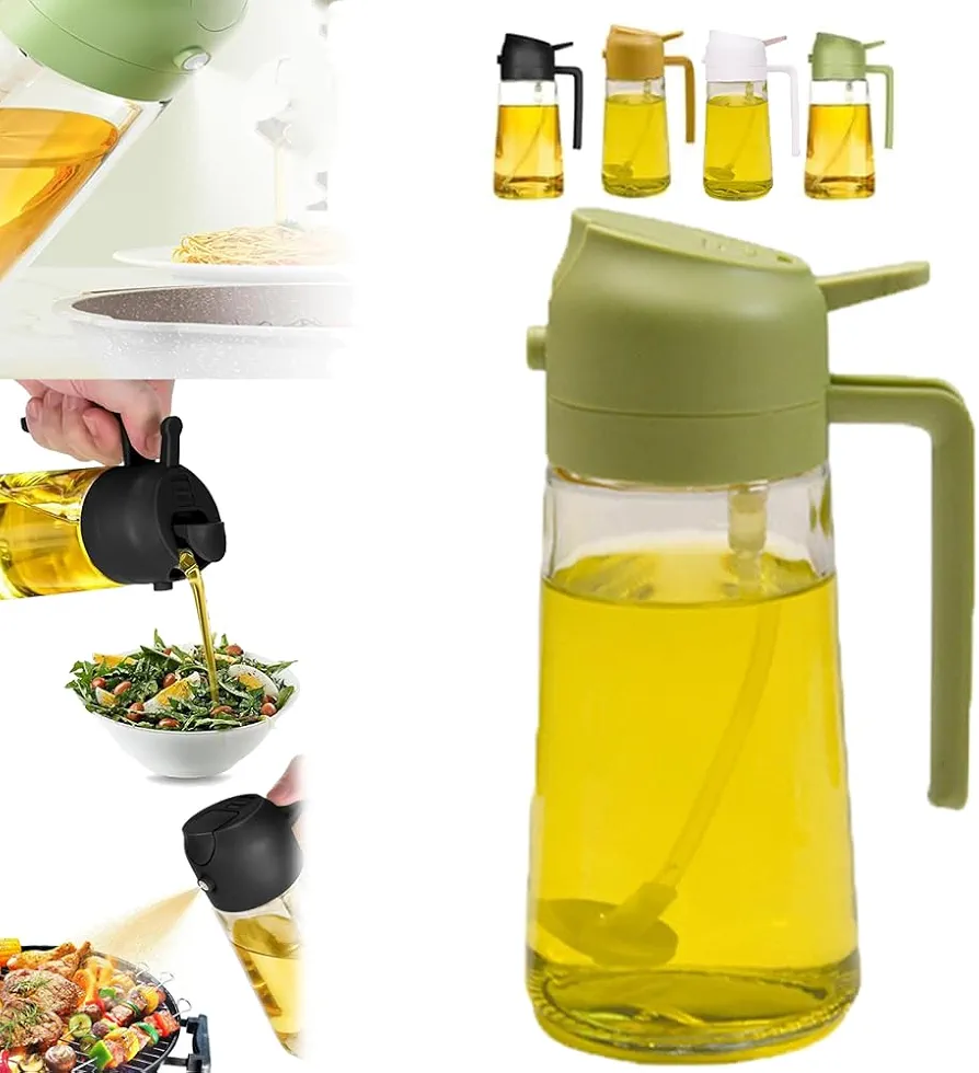 Easepicks Oil Dispenser, Whimsyard Oil Sprayer, 16oz Oil Dispenser Bottle for Kitchen - 2 in 1 Olive Oil Dispenser and Oil Sprayer - 2 in 1 Oil Dispenser and Oil Sprayer (Green)