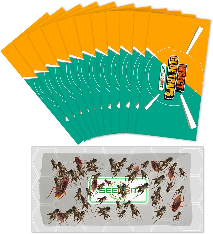 10 PCS Large Glue Trap Strips for Trapping Insects, Mice, Spiders, Bugs, Crickets, Scorpions, Roaches, Super Sticky & Non-Toxic Glue Boards Pre-Baited with Fruity Scent Attractant - 12 x 6 in